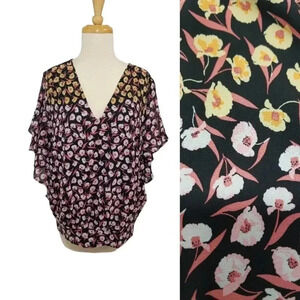 {Ann Taylor Factory} Floral Print Polyester Ruffled Blouse